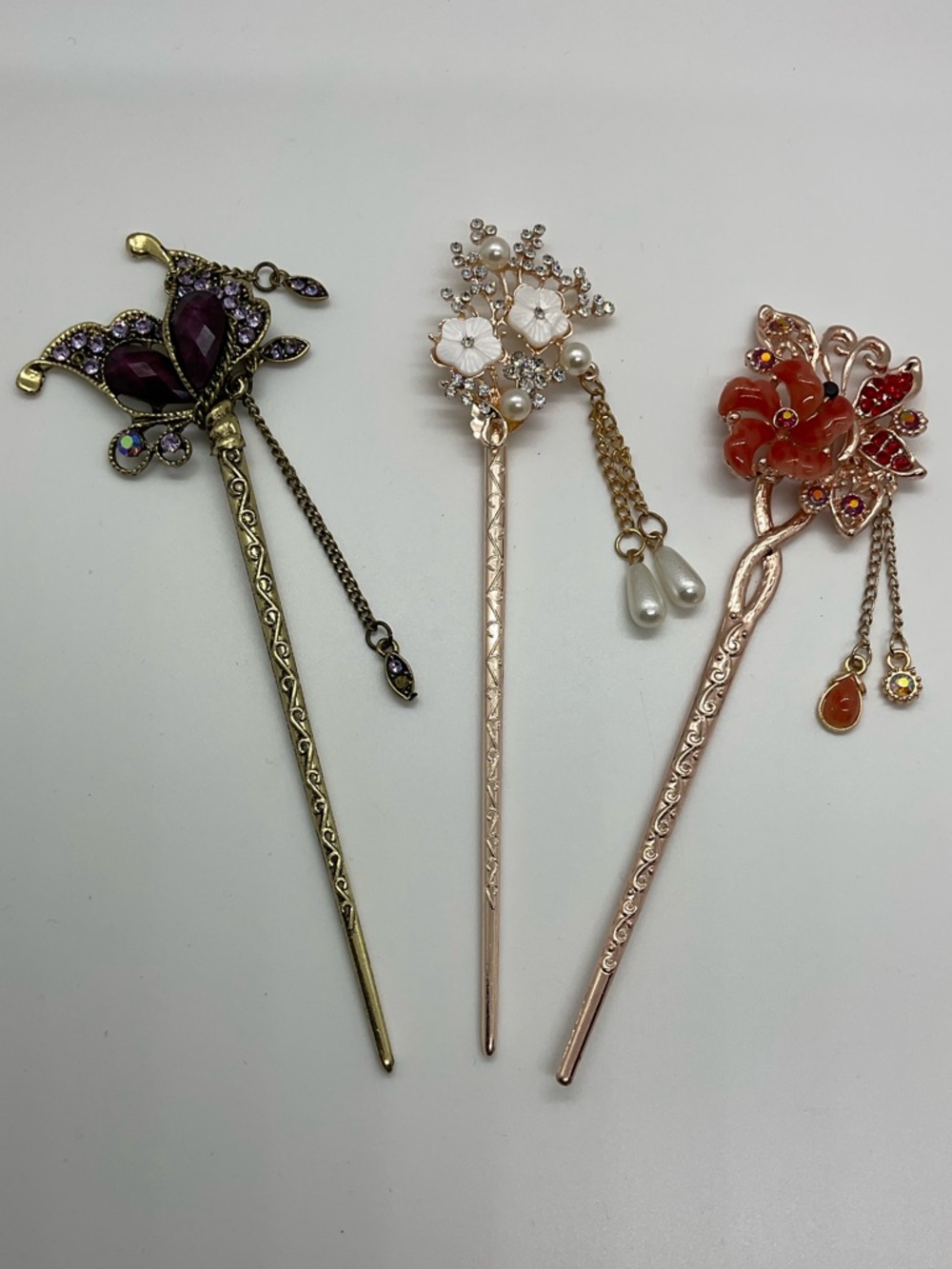3 Pc Lot of Beautiful Floral Hair Picks Barrettes Accessories Decoration Bridal